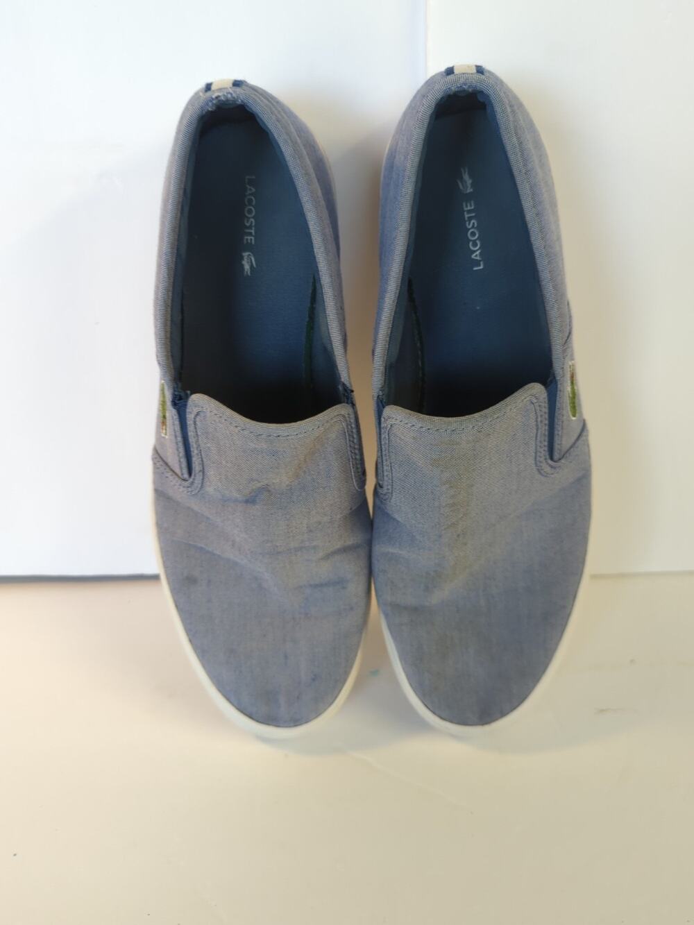 Lacoste Men Slipon Sneakers, Lt.Blue With Green Alligator On Each Side, Sz.10 US